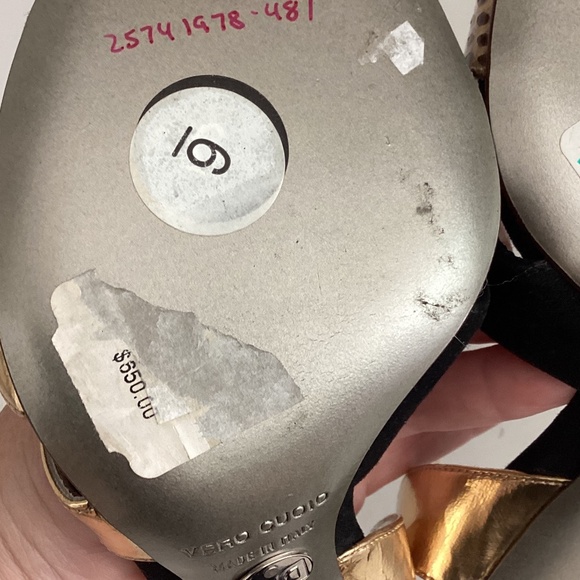 NEW DOLCE AND GABBANA BLACK AND GOLD SUEDE & LEATHER HEELS SANDALS 36.5 US 6 - Picture 9 of 10